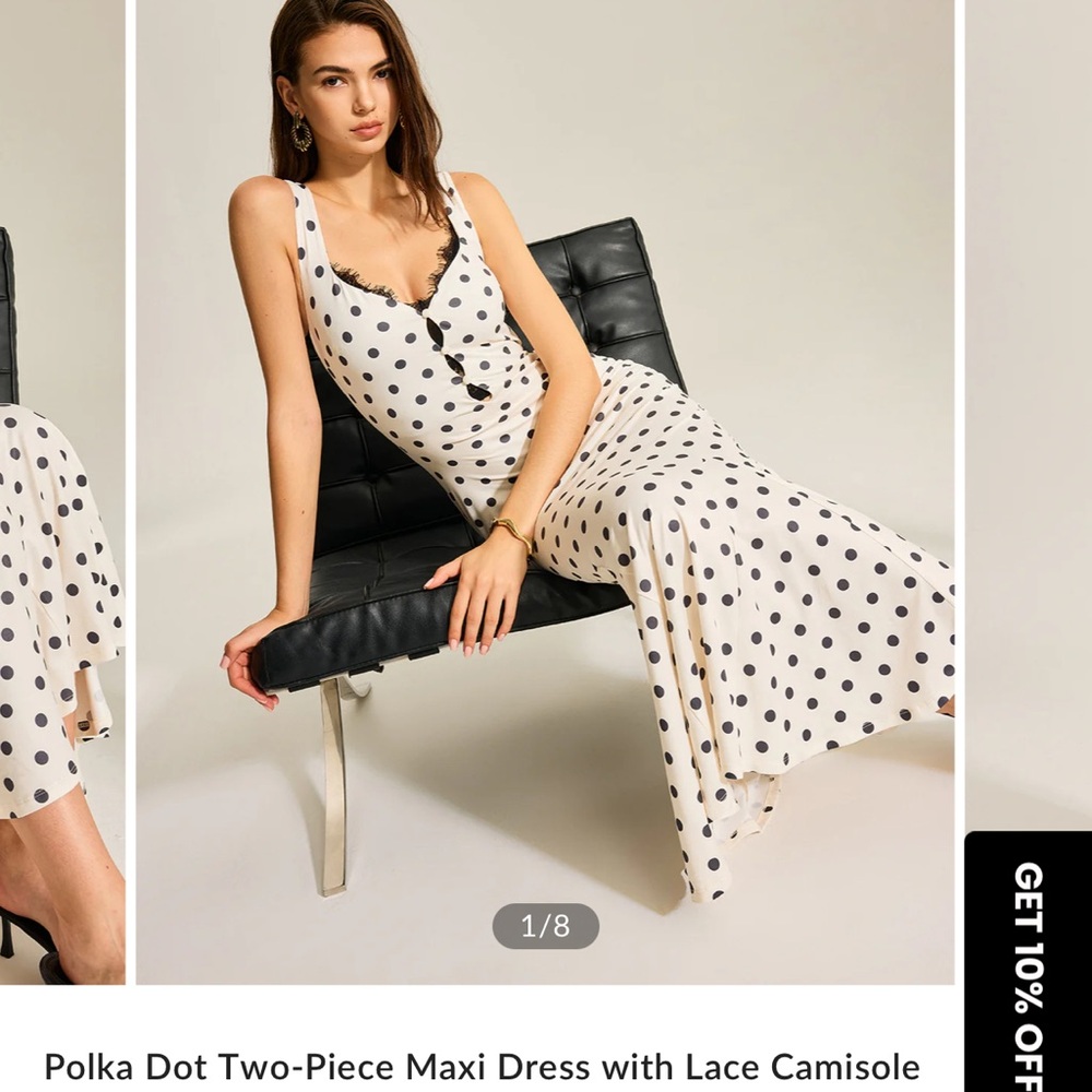 Polka Dot Maxi Dress with Lace Camisole